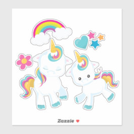 Cute Dancing Unicorns Magical Rainbow & Stars Sticker
