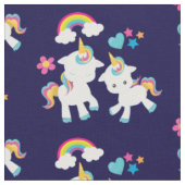 Cute Dancing Unicorns Magical Rainbow & Stars Stof (Close Up)