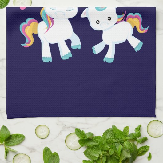Cute Dancing Unicorns Magical Rainbow & Stars Theedoek (Gevouwen)