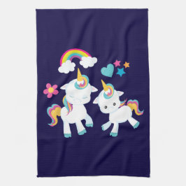 Cute Dancing Unicorns Magical Rainbow & Stars Theedoek