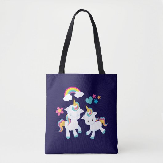 Cute Dancing Unicorns Magical Rainbow & Stars Tote Bag (Voorkant)