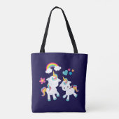 Cute Dancing Unicorns Magical Rainbow & Stars Tote Bag (Achterkant)