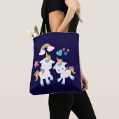 Cute Dancing Unicorns Magical Rainbow & Stars Tote Bag (Dichtbij)