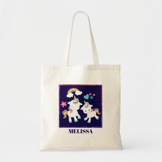 Cute Dancing Unicorns Magical Rainbow & Stars Tote Bag (Voorkant)