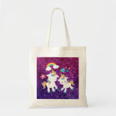 Cute Dancing Unicorns Magical Rainbow & Stars Tote Bag (Voorkant)