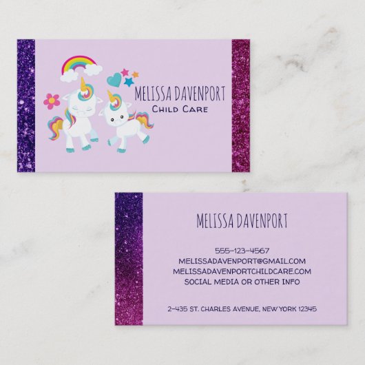 Cute Dancing Unicorns Magical Rainbow & Stars Visitekaartje (Voorkant / Achterkant)