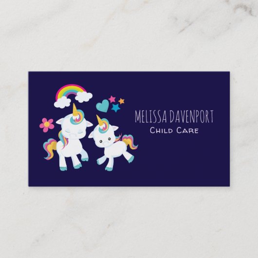 Cute Dancing Unicorns Magical Rainbow & Stars Visitekaartje (Voorkant)