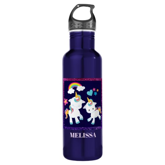 Cute Dancing Unicorns Magical Rainbow & Stars Waterfles (Voorkant)