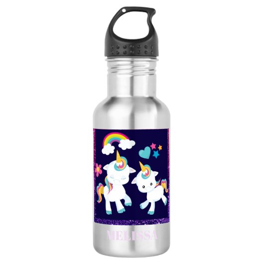 Cute Dancing Unicorns Magical Rainbow & Stars Waterfles (Voorkant)