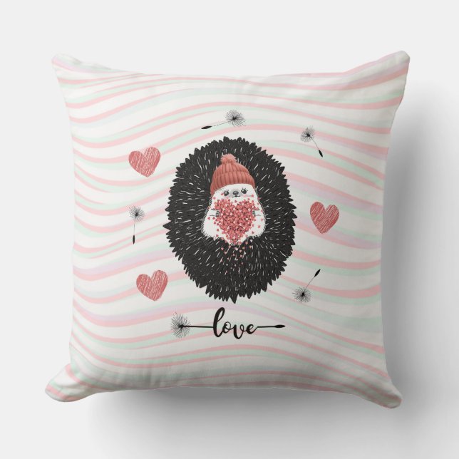 Cute Dandelion Hedgel Roze Heart Kussen (Voorkant)