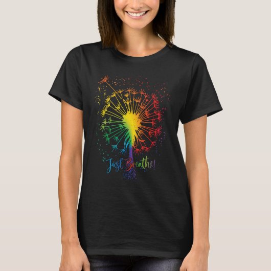 Cute Dandelion Just Tattoo Arrow Breathe Rainbow T-shirt (Voorkant)