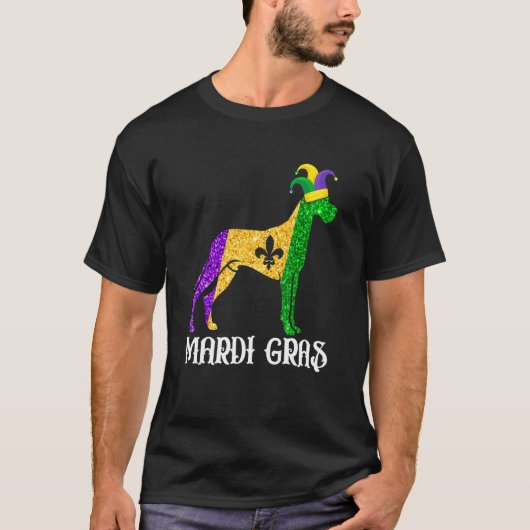 Cute Dane Dog Lover Mardi Gras Party Jester Mask T-shirt (Voorkant)