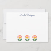 Cute Danish Folk Flower Blue Persoonlijke naam Notitiekaartje (Voorkant)