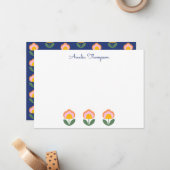 Cute Danish Folk Flower Blue Persoonlijke naam Notitiekaartje (Voorkant / Achterkant in situ)