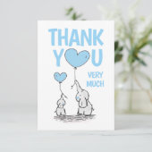 Cute DANK JE Baby shower Elephant Blue Boy BLANK Bedankkaart (Staand voorkant)