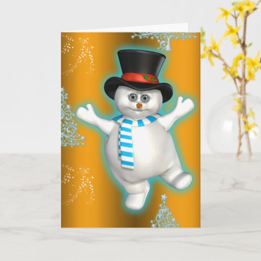 Cute Dansans Snowman Gold Kerstmis Kaart (Gele Bloem)