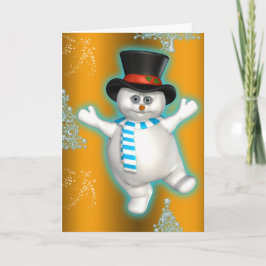 Cute Dansans Snowman Gold Kerstmis Kaart
