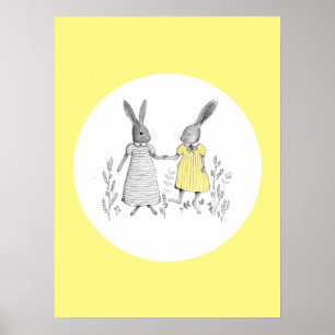 Cute Dansant Rabbits Nursery Ryhme Illustratie Poster