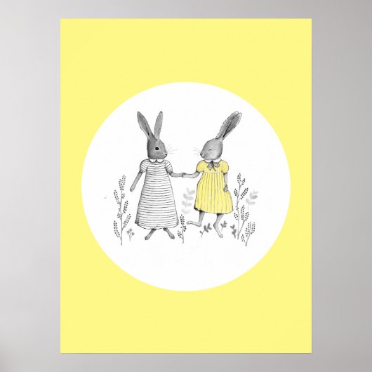 Cute Dansant Rabbits Nursery Ryhme Illustratie Poster (Voorkant)