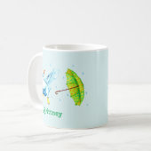 Cute DansBlue Duck met Polka-Dot Umbrella Koffiemok (Voorkant links)