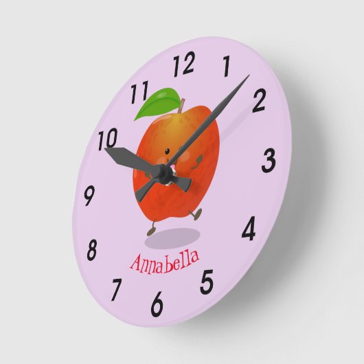 Cute dansend appel cartoon ronde klok (Hoek)