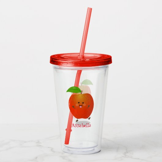 Cute dansend apple cartoon illustratie acryl drinkbeker (Achterkant)