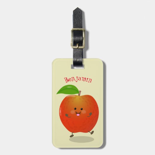 Cute dansend apple cartoon illustratie bagagelabel (Voorkant verticaal)