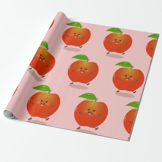 Cute dansend apple cartoon illustratie cadeaupapier (Uitgerold)