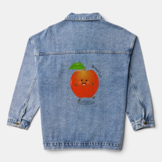 Cute dansend apple cartoon illustratie denim jacket (Achterkant)