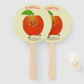 Cute dansend apple cartoon illustratie handwaaier (Voorkant en achterkant)