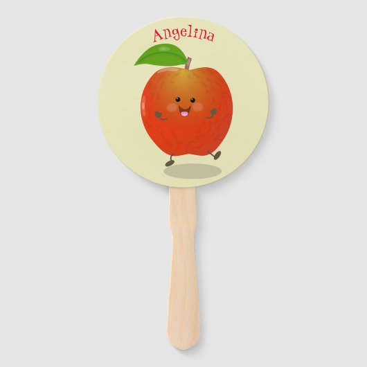 Cute dansend apple cartoon illustratie handwaaier (Voorkant)