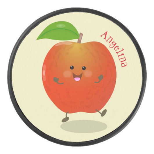 Cute dansend apple cartoon illustratie hockey puck (Voorkant)