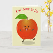 Cute dansend apple cartoon illustratie kaart (Gele Bloem)
