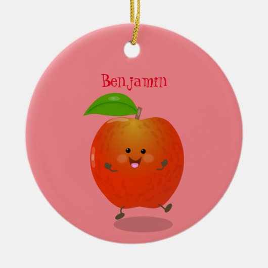 Cute dansend apple cartoon illustratie keramisch ornament (Voorkant)