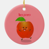 Cute dansend apple cartoon illustratie keramisch ornament (Achterkant)