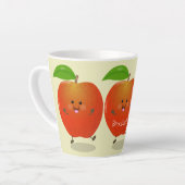Cute dansend apple cartoon illustratie latte mok (Linkerhoek)
