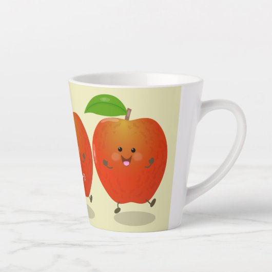 Cute dansend apple cartoon illustratie latte mok (Rechts)