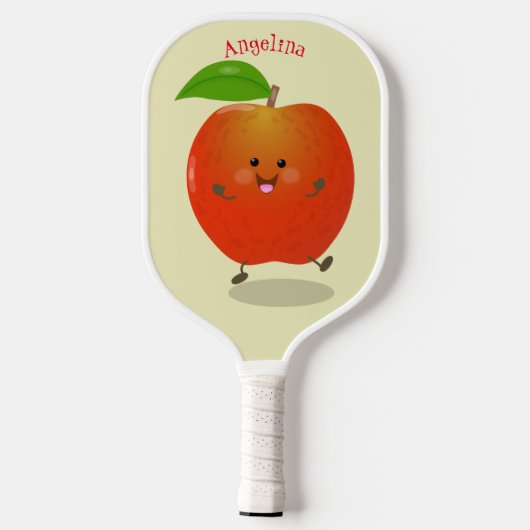 Cute dansend apple cartoon illustratie pickleball paddle (Achterkant)