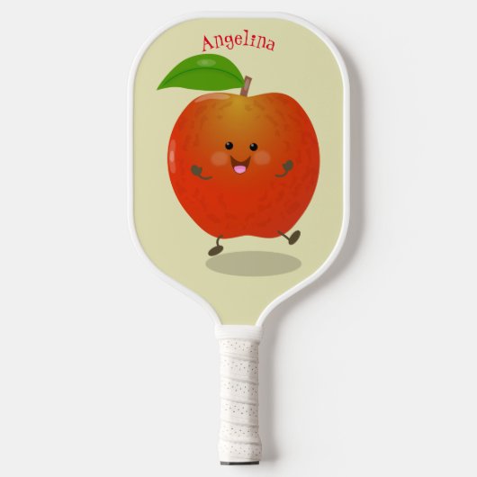 Cute dansend apple cartoon illustratie pickleball paddle (Voorkant)