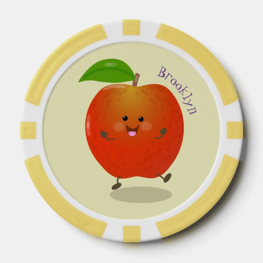 Cute dansend apple cartoon illustratie poker chips (Voorkant)