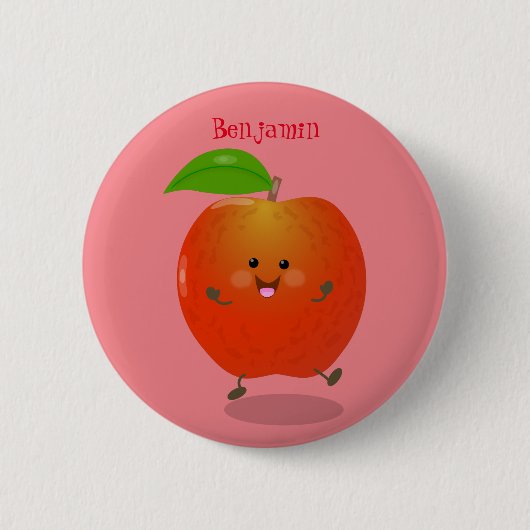 Cute dansend apple cartoon illustratie ronde button 5,7 cm (Voorkant)