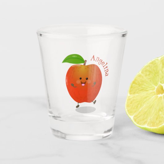 Cute dansend apple cartoon illustratie shot glas (Voorkant)