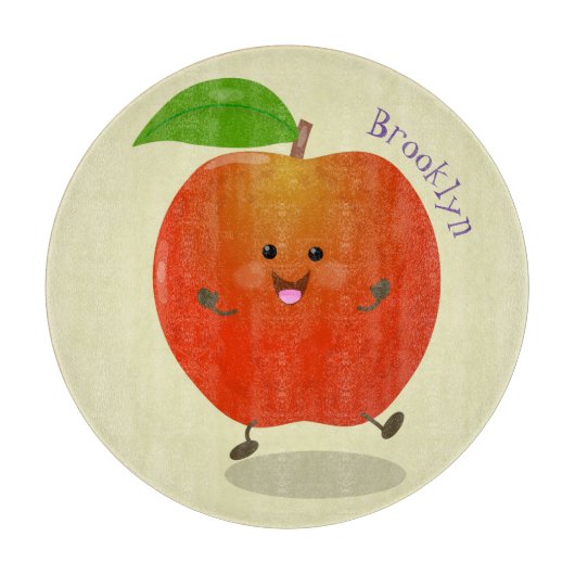 Cute dansend apple cartoon illustratie snijplank (Voorkant)