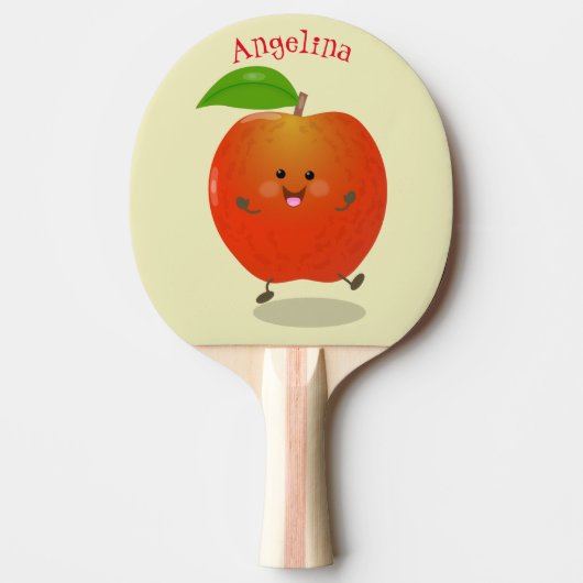 Cute dansend apple cartoon illustratie tafeltennisbatje (Voorkant)