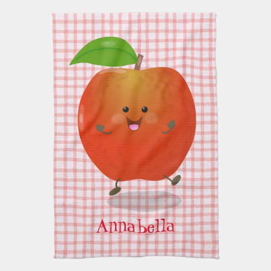 Cute dansend apple cartoon illustratie theedoek (Verticaal)