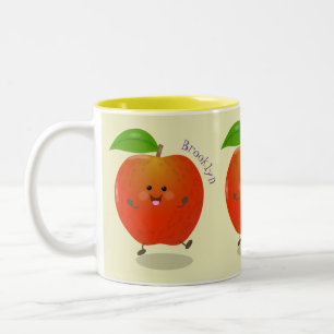 Cute dansend apple cartoon illustratie tweekleurige koffiemok