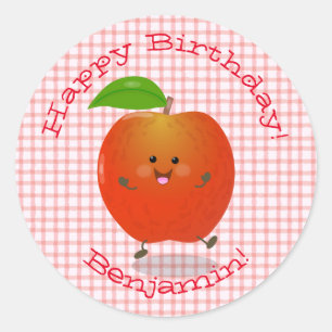 Cute dansend apple kawaii cartoon illustratie ronde sticker