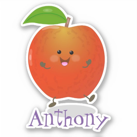 Cute dansend apple kawaii cartoon illustratie sticker (Voorkant)
