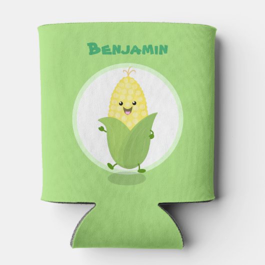 Cute dansend kawaii corn cob cartoon illustratie blikjeskoeler (Achterkant)