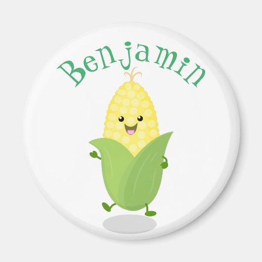 Cute dansend kawaii corn cob cartoon illustratie magneet (Voorkant)